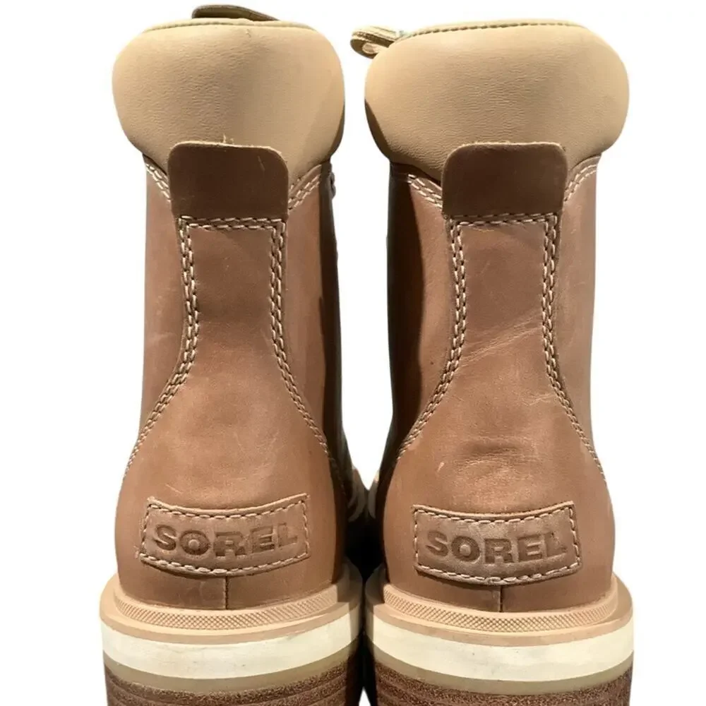 SOREL Women’s Lennox Lace STKD Waterproof Leather Boots Ceramic Canoe Size 7 NEW